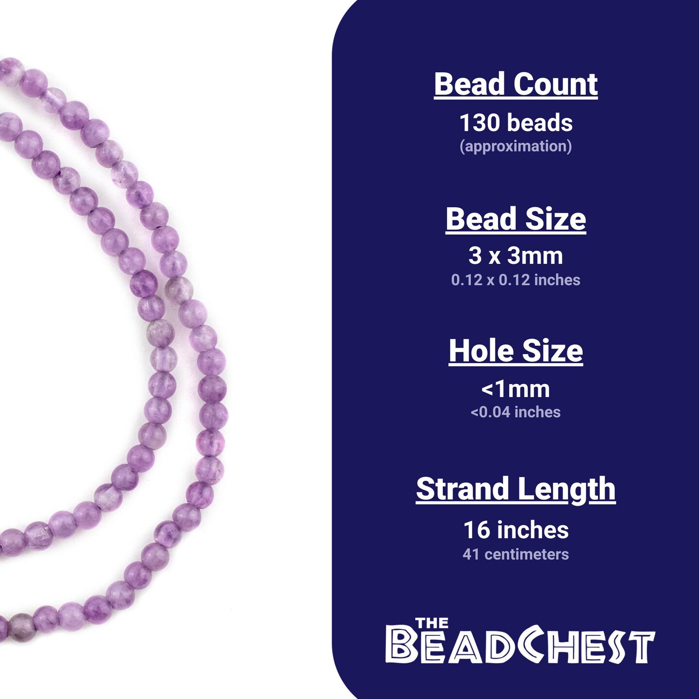 The Bead Chest 3mm Round Amethyst Beads Full Strand: Natural Purple Gemstones for Jewelry Making and DIY Crafts