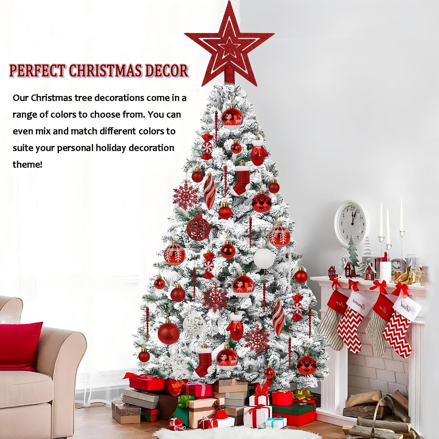 135 Pcs Christmas Ball Ornaments Set (Red)