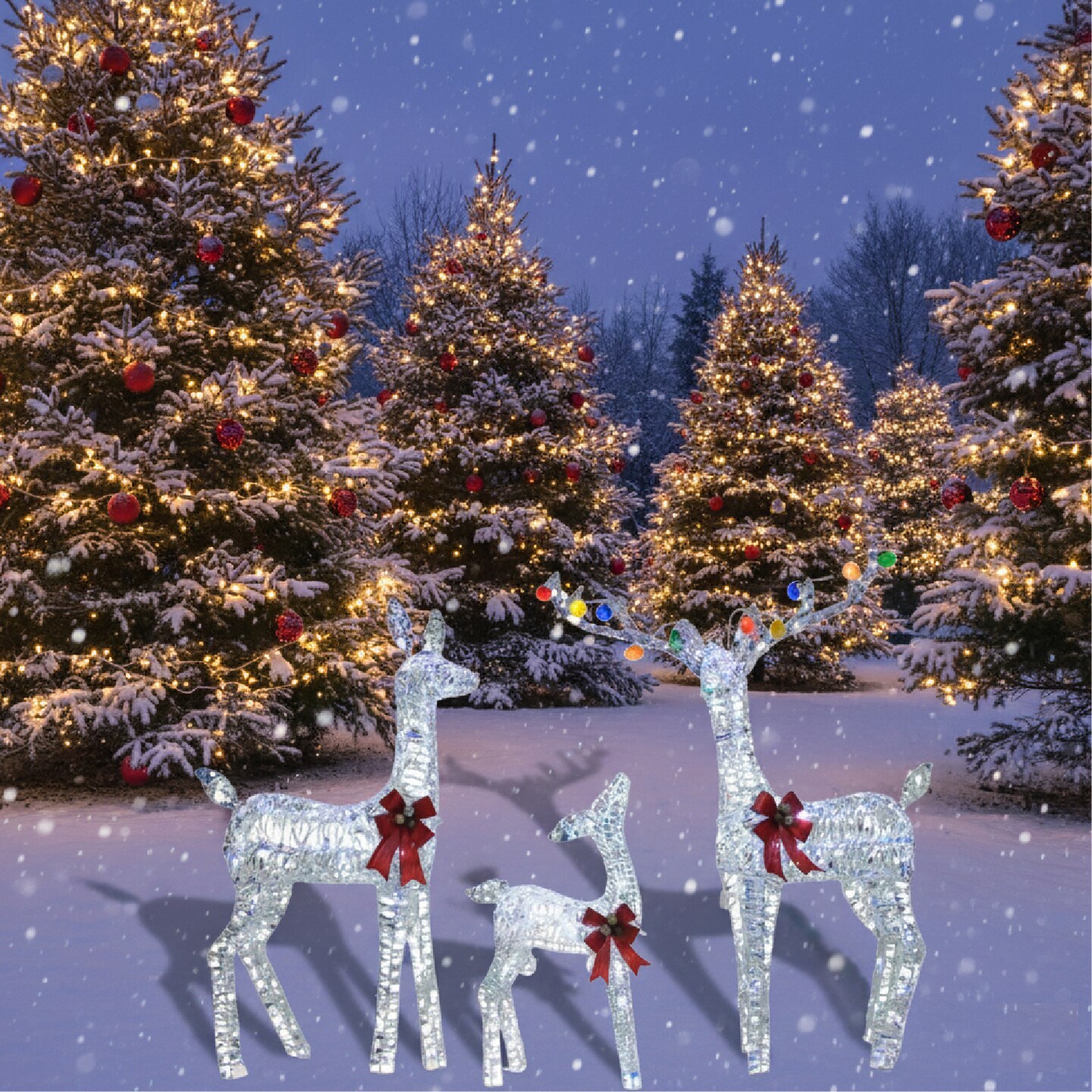 Premium LED Reindeer Family Outdoor Deer Holiday Yard Motif Lights 68.5 × 41 × 28.5 cm
