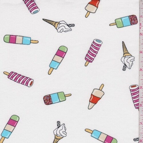 Off White Ice Cream Treat Double Brushed Jersey Knit Fabric By the Yard