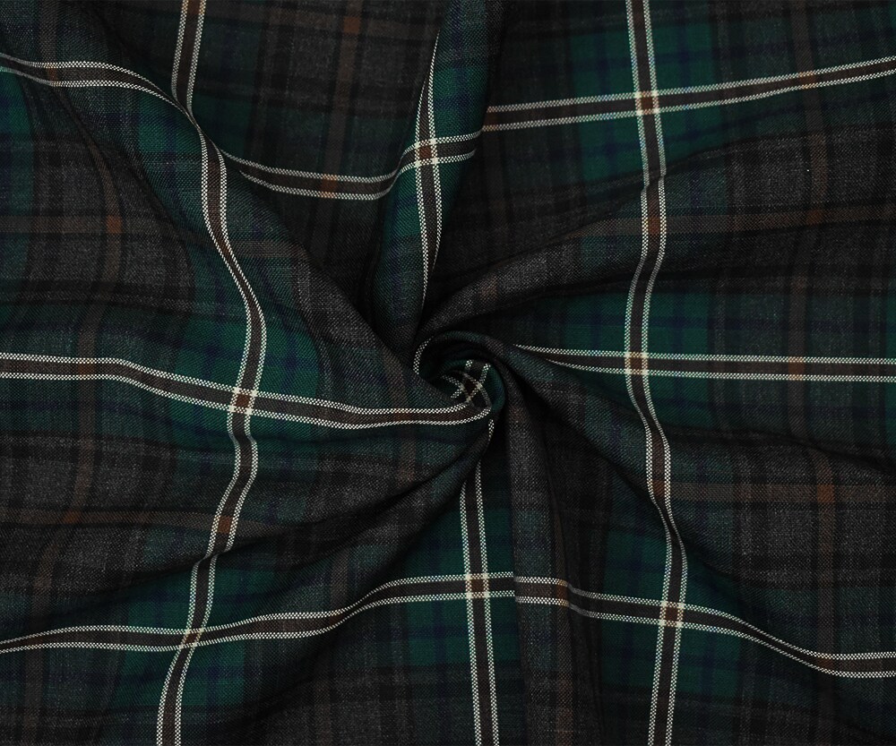 Brown-Green-Multi Wool Polyester Plaid Woven Shirting Fabric By the Yard