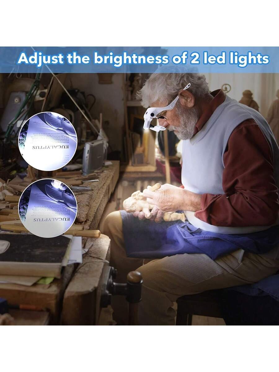 Rechargeable 5-Level Magnification Adjustable Zoom Headband Magnifying Glass