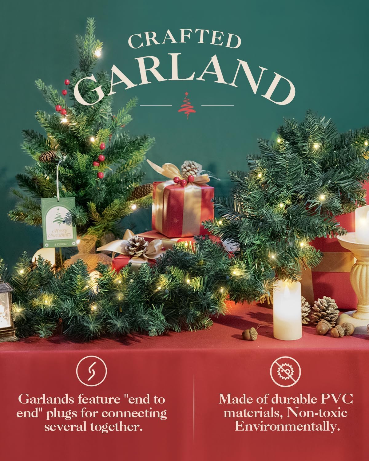 9FT Artificial Pine Christmas Garland for Mantle (Green)