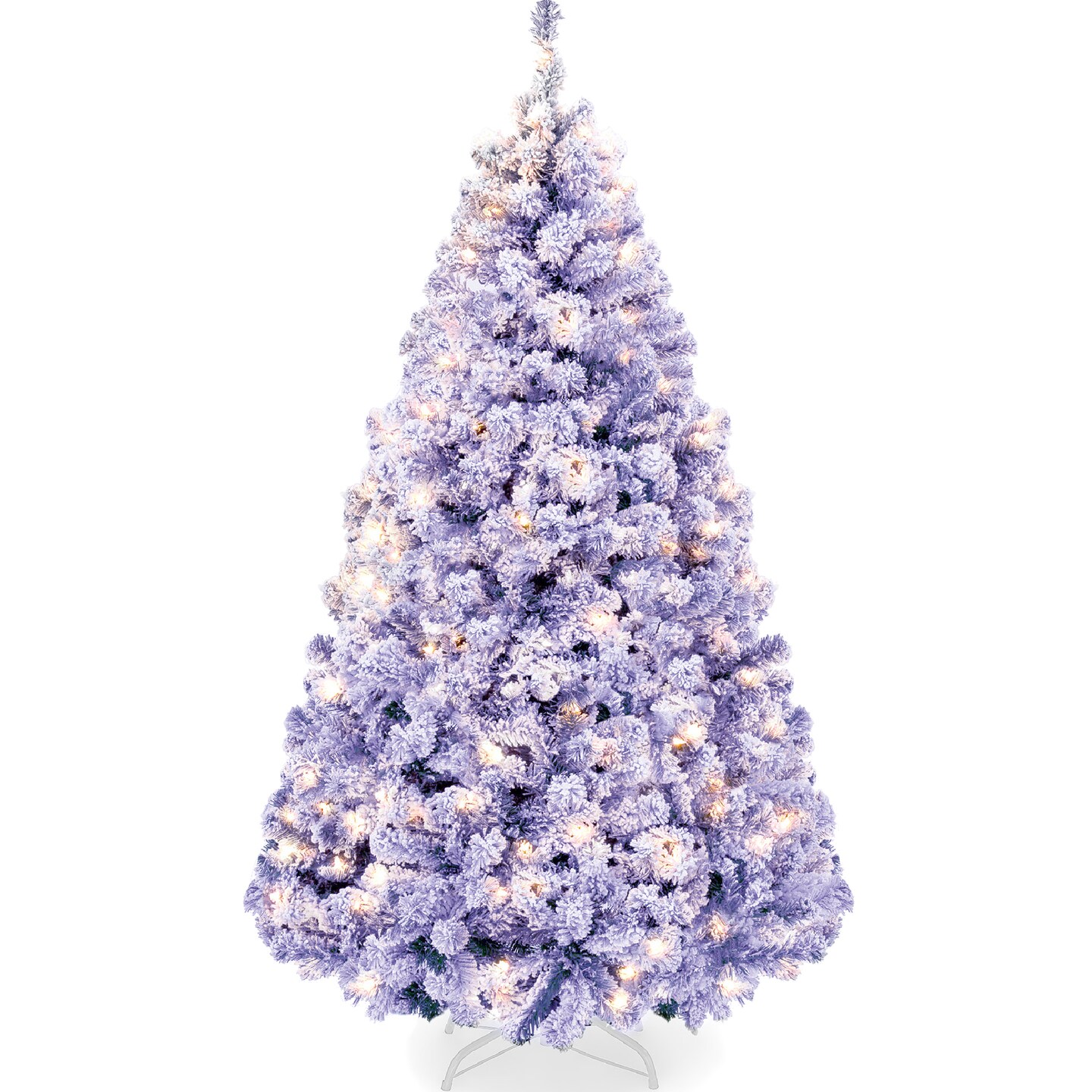 Best Choice Products Pre-Lit Lavender Christmas Pine Tree w/ Flocked Branches, Warm-White Lights