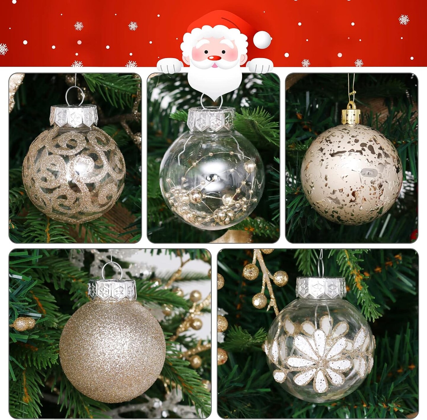 60mm/2.36inch Clear Christmas Ornaments Set (Champagne