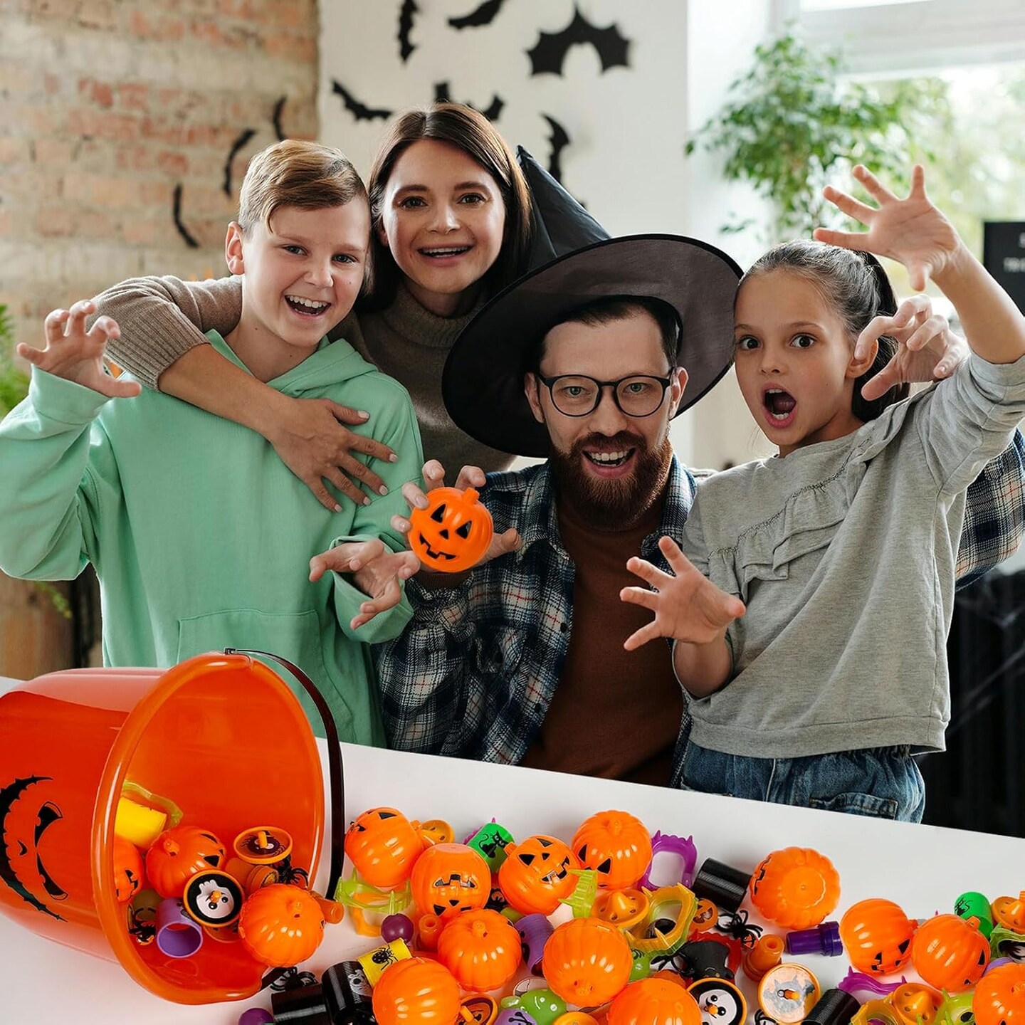 96PCS Halloween Toys in Bulk Halloween Prefilled Plastic Pumpkins Buckets (96-pcs Halloween Gift Pack)