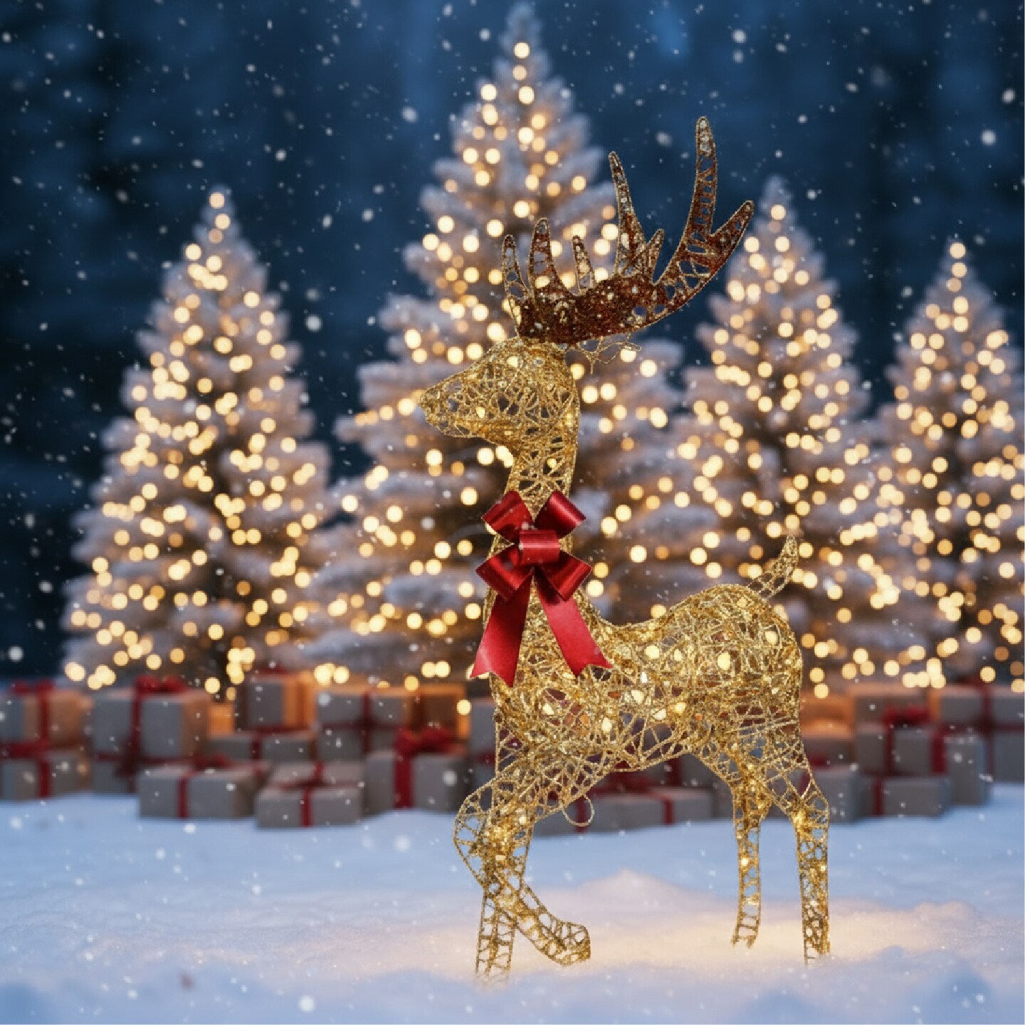 Christmas Outdoor Reindeer Decoration 48" Champagne Standing Deer with 105 LED Lights