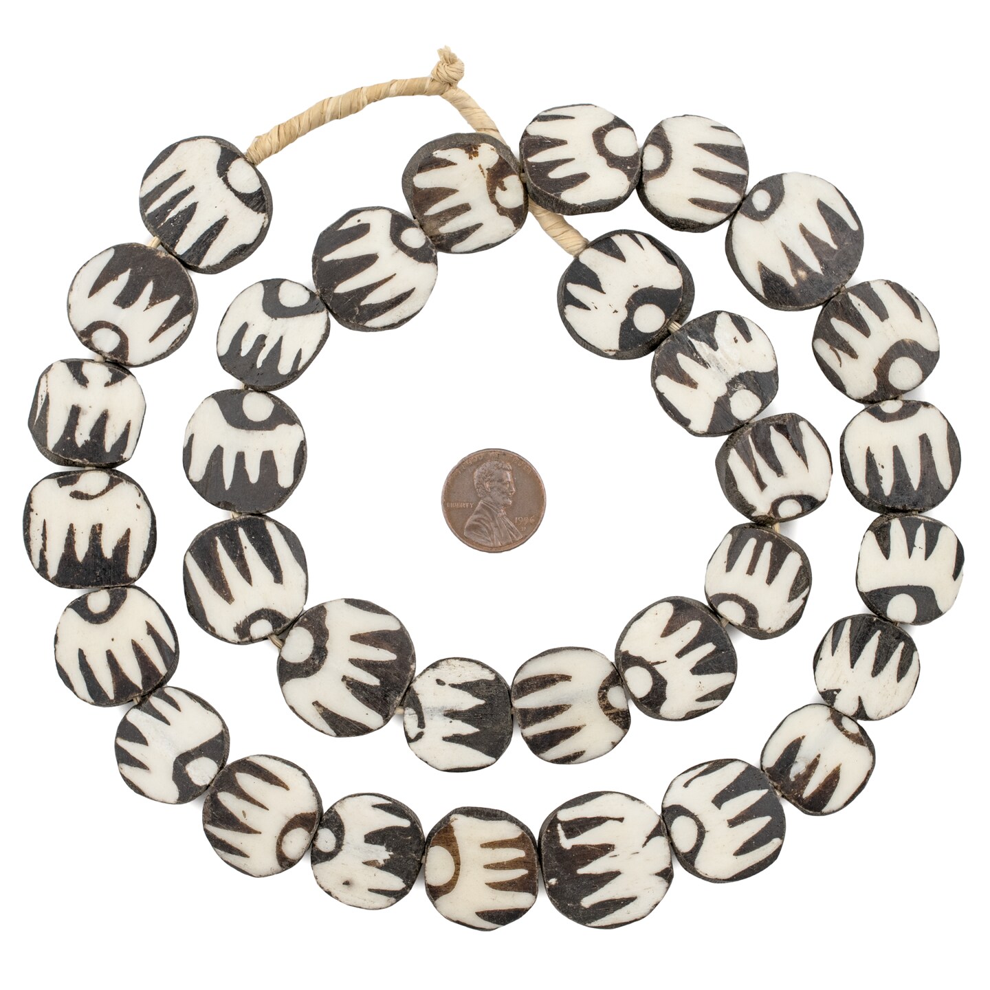 The Bead Chest Batik Bone Beads - Full Strand of Fair Trade African Beads (Circular, Peacock Design)
