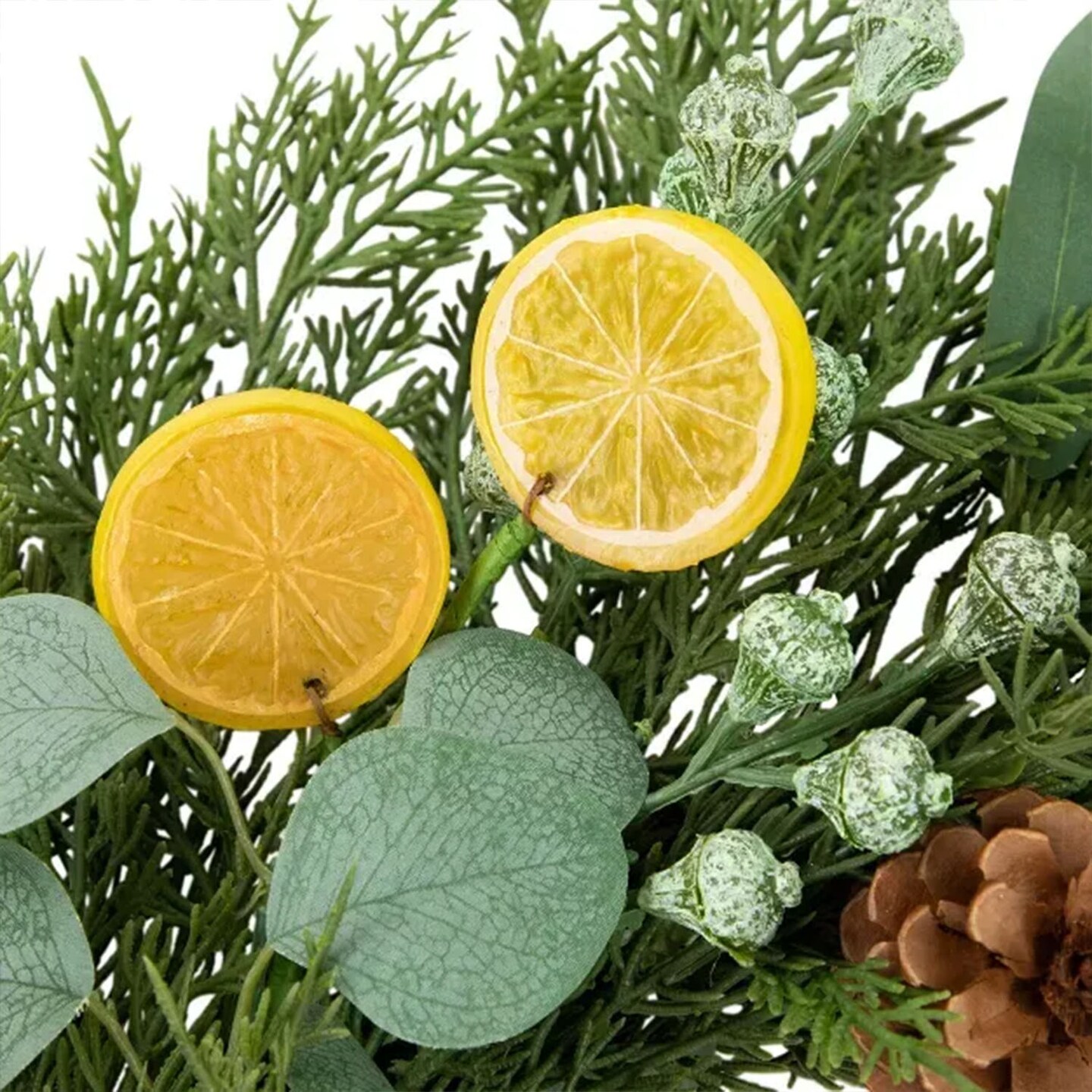 Real Touch Cypress Lemon and Eucalyptus Artificial Christmas Wreath 22 Inch