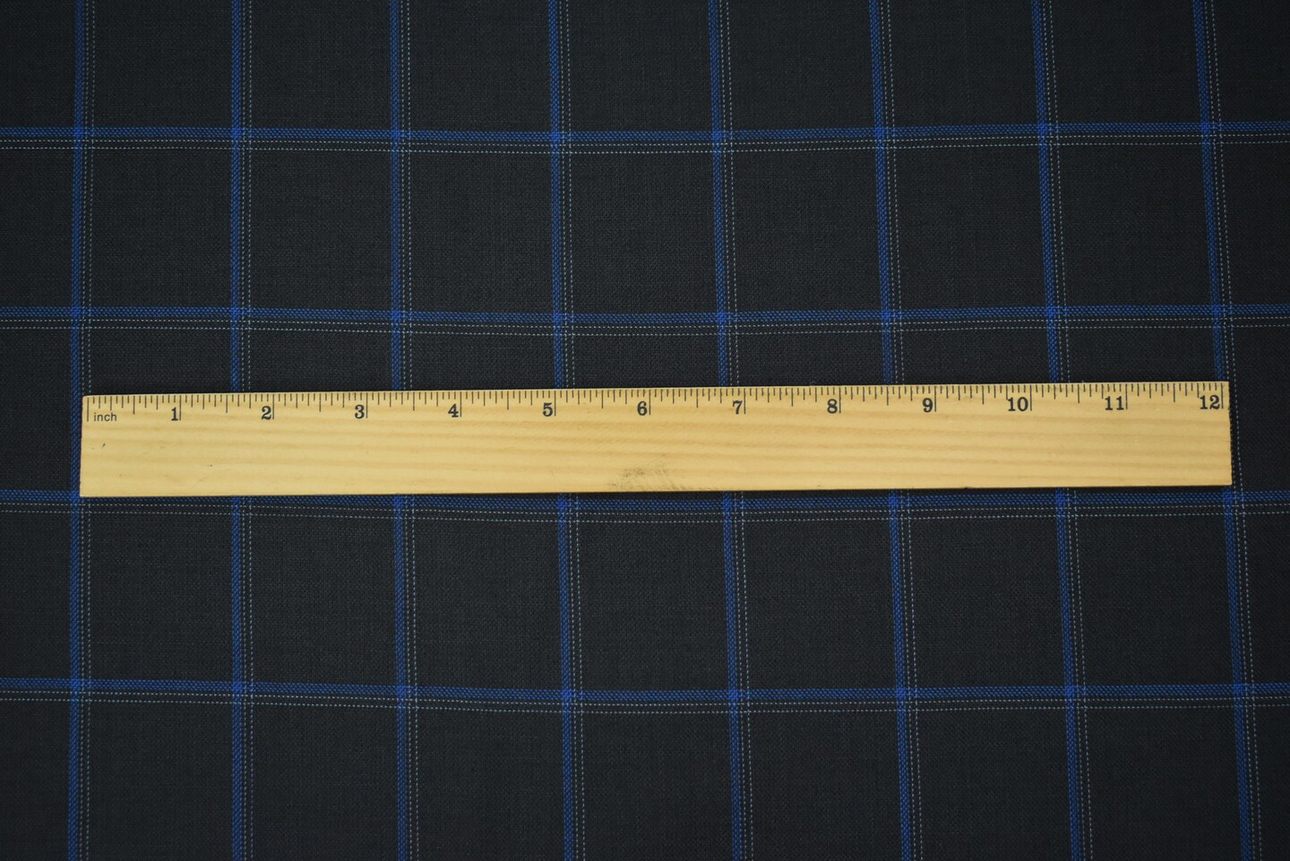 Black-Gray-Blue Poly-Wool Check-Plaid Shirting Twill Woven Fabric By the Yard
