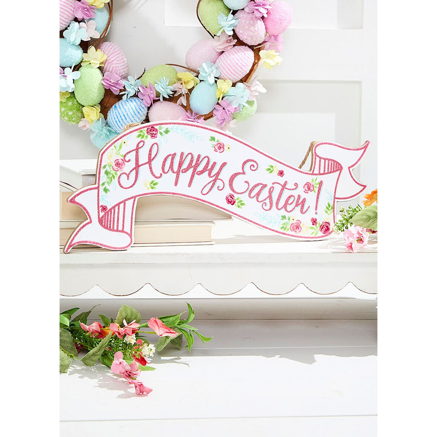 15” Glitter "Happy Easter" Banner Sign Sparkling Spring Wall or Party Decoration