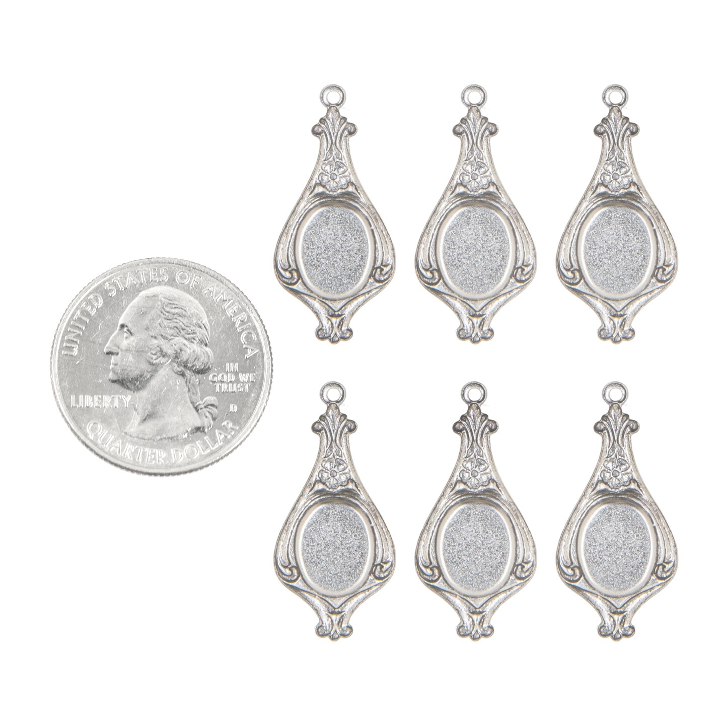 Pewter Plated Brass Small 8x10mm Frame for Cameo, Set of Six - XXX - P-F28