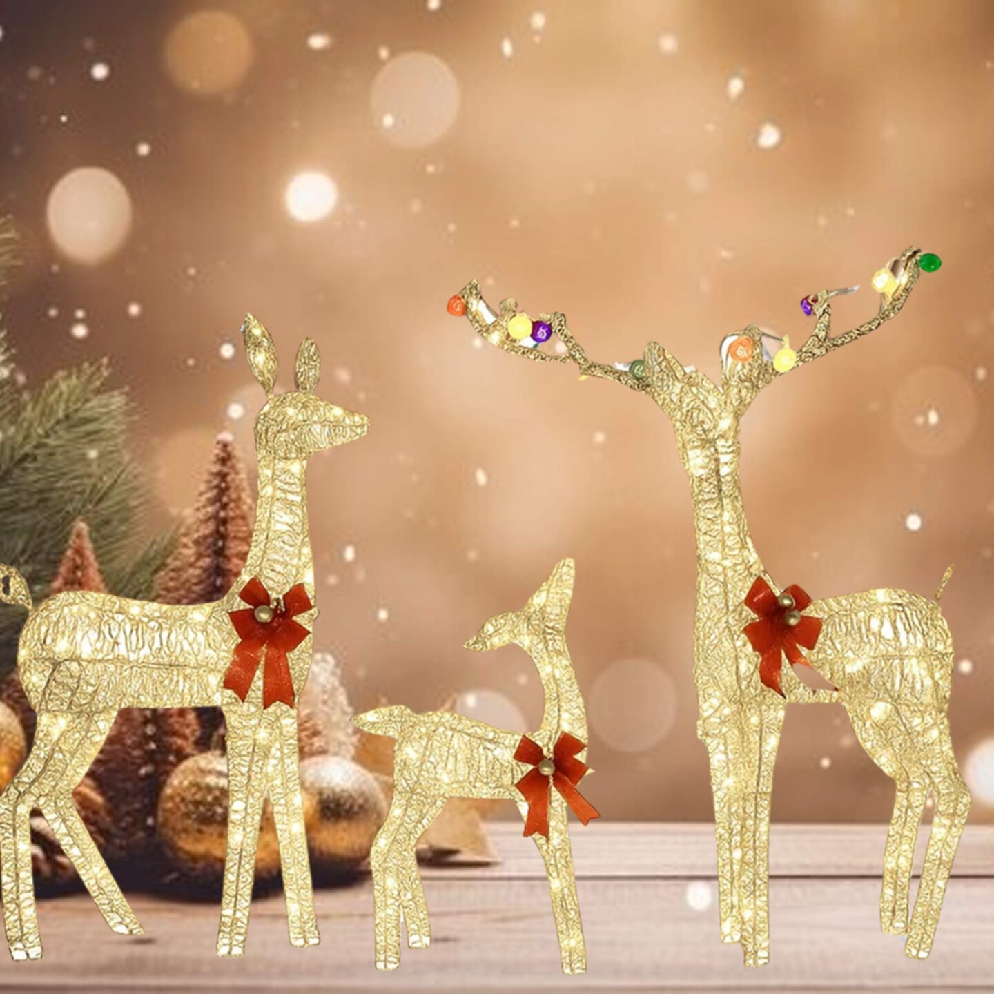 Christmas Yard Reindeer Set with Prelit Iridescent PVC Body Design 52&#x22;+46&#x22;+29&#x22;