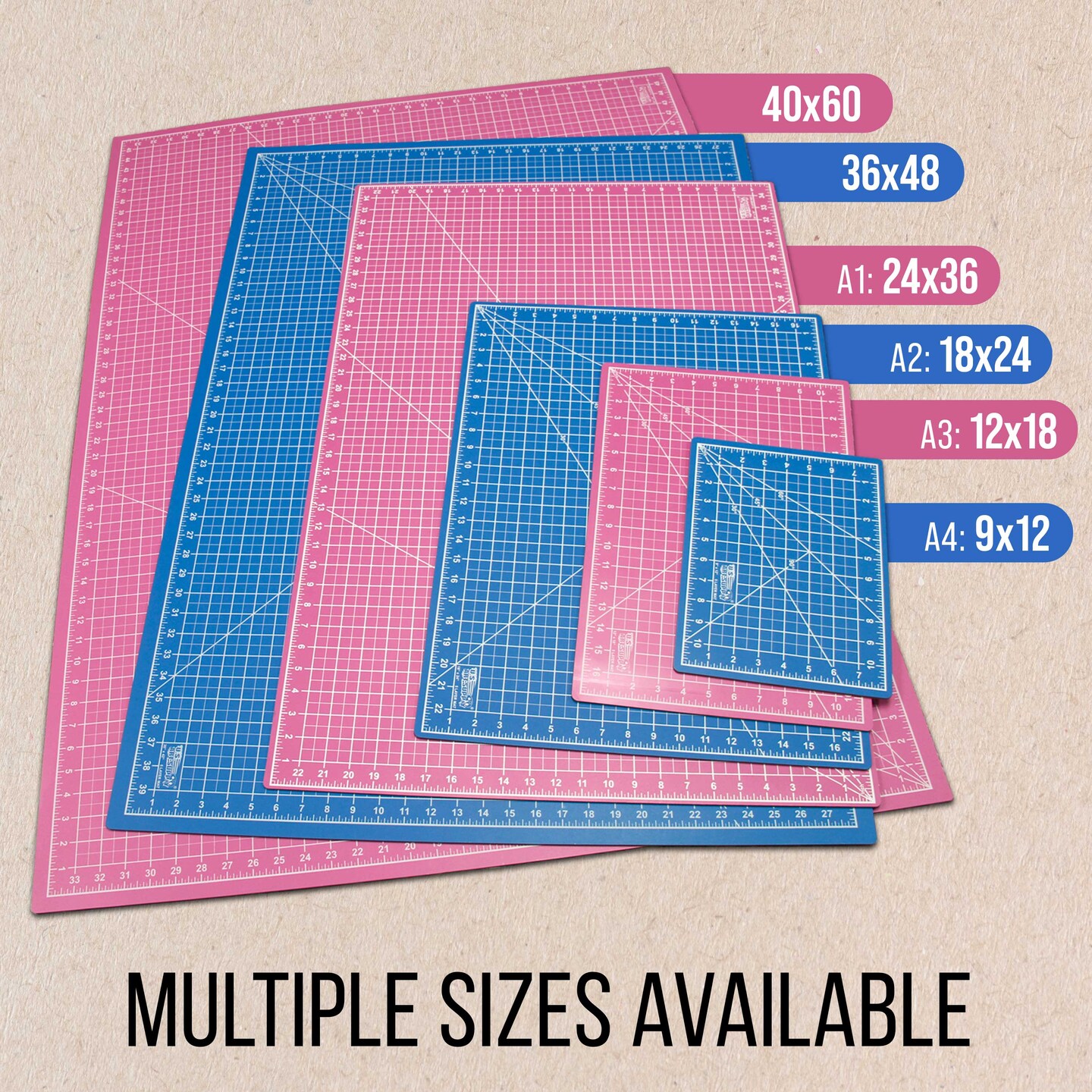 24&#x22; x 36&#x22; Self-Healing Cutting Mat 5-Ply - Double-Sided Pink/Blue Craft Mat, Non-Slip Cutting Mats for Crafts, Sewing, Quilting, Scrapbooking