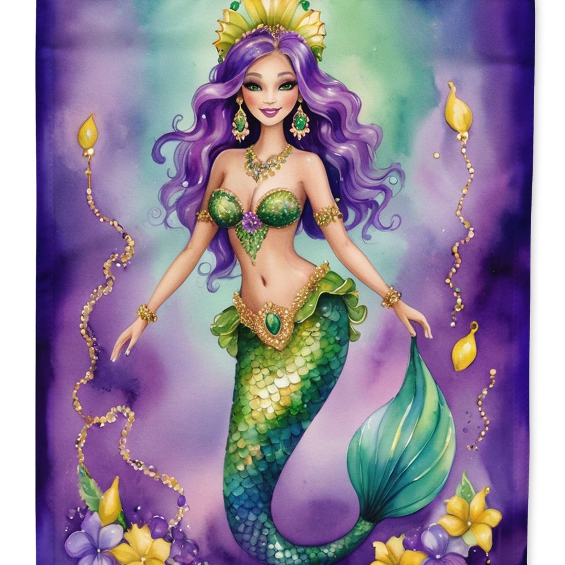 Edge Collections - 11.25" X 15.50" - Multicolor - Mermaid Mardi Gras Decorative Banner - 1 Piece