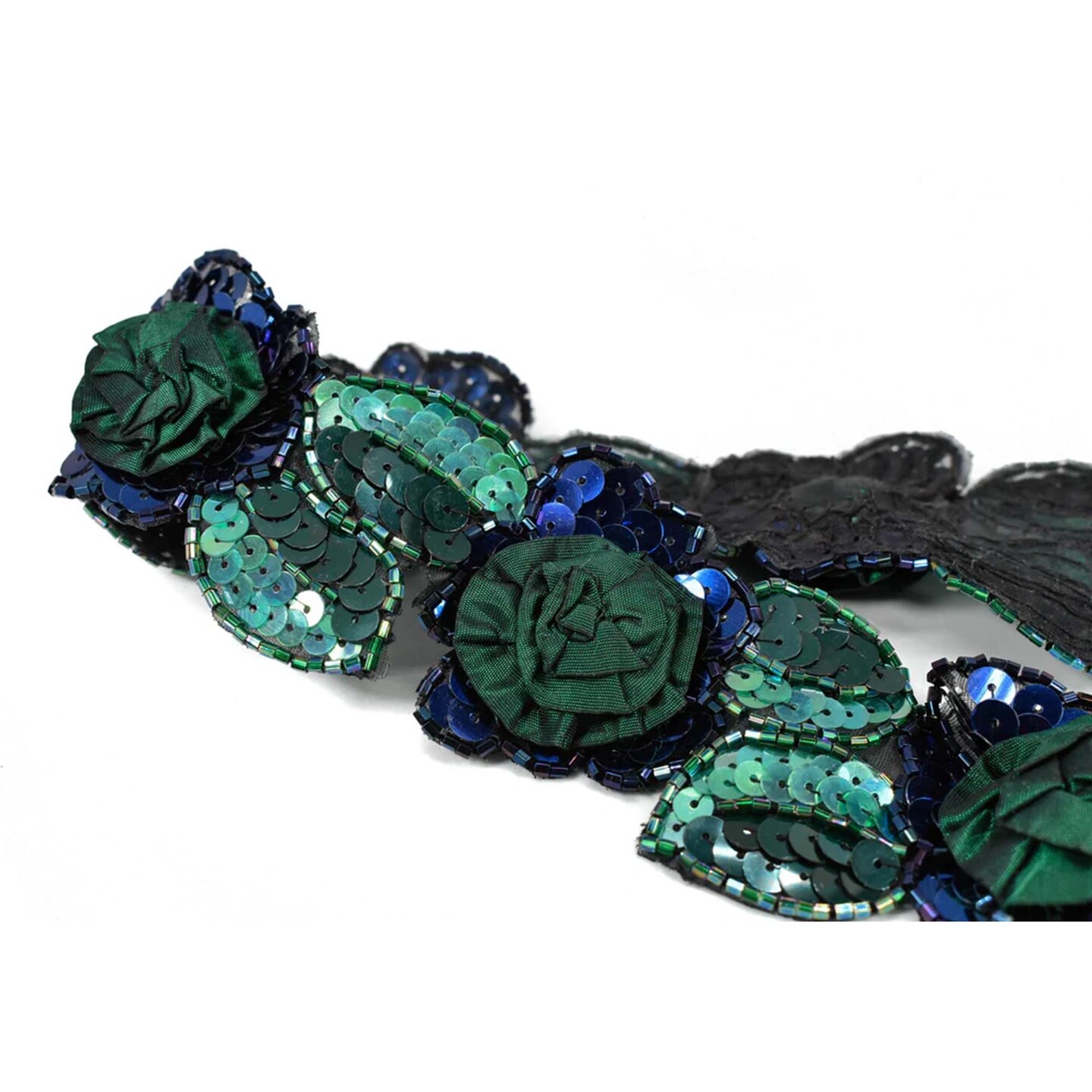 1 Yard Green Flower Sequins Beaded Applique Decorative 2.25 Inch Width