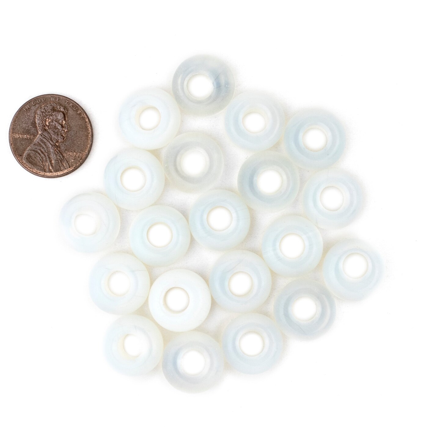 The Bead Chest Opalite Moon Beads 14mm, Set of 20 White Round Glass Large Hole