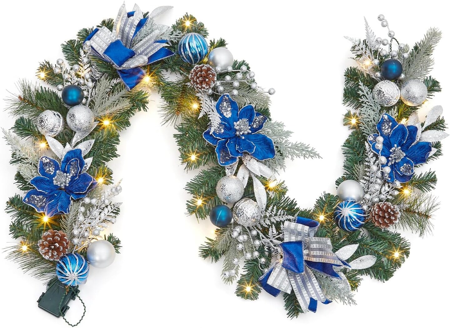 6ft Prelit Christmas Garland with Lights (Blue Silver)