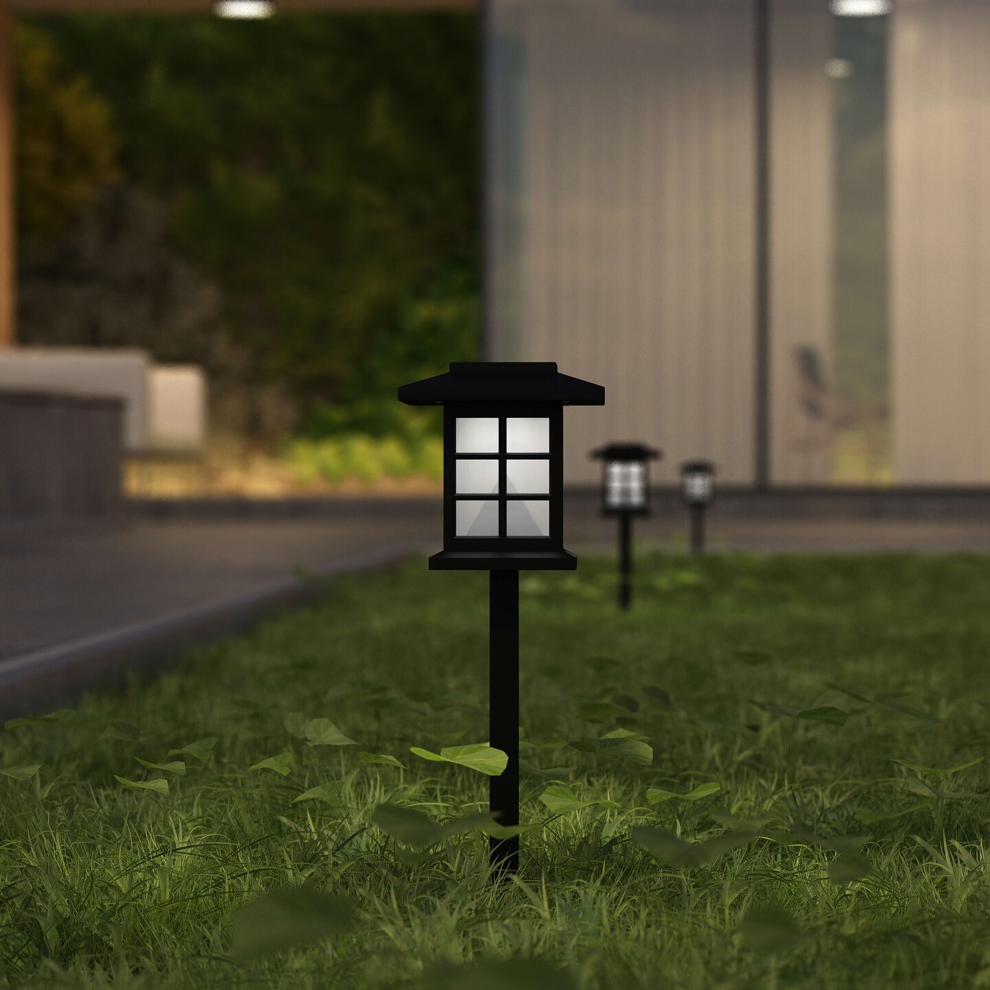 Merrick Lane Lantern Style All-Weather Outdoor LED Solar Lights, Solar Powered Lights for Pathway, Garden, & Yard - Set of 8