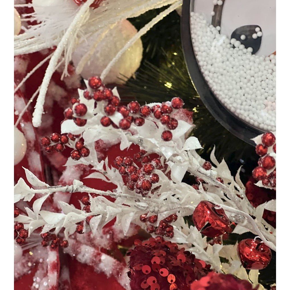 18&#x22; Jingle Bell Berry Leaf Spray: White/Red