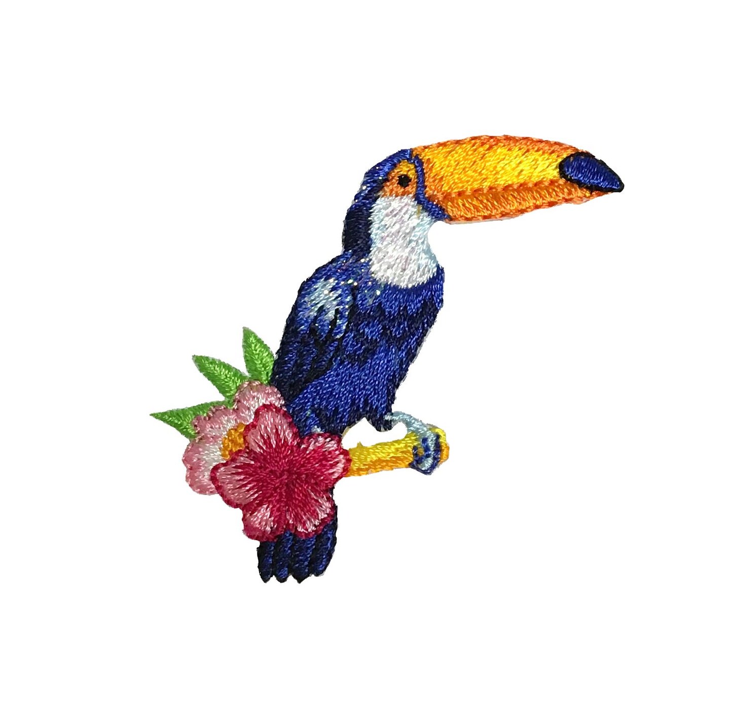 Blue Toucan with Flowers, Tropical Bird, Embroidered, Iron on Patch