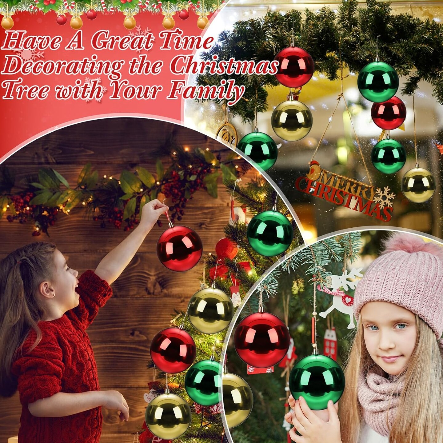 12 Pcs Christmas Ball Ornaments Large (Red,Green,Gold,Shiny)