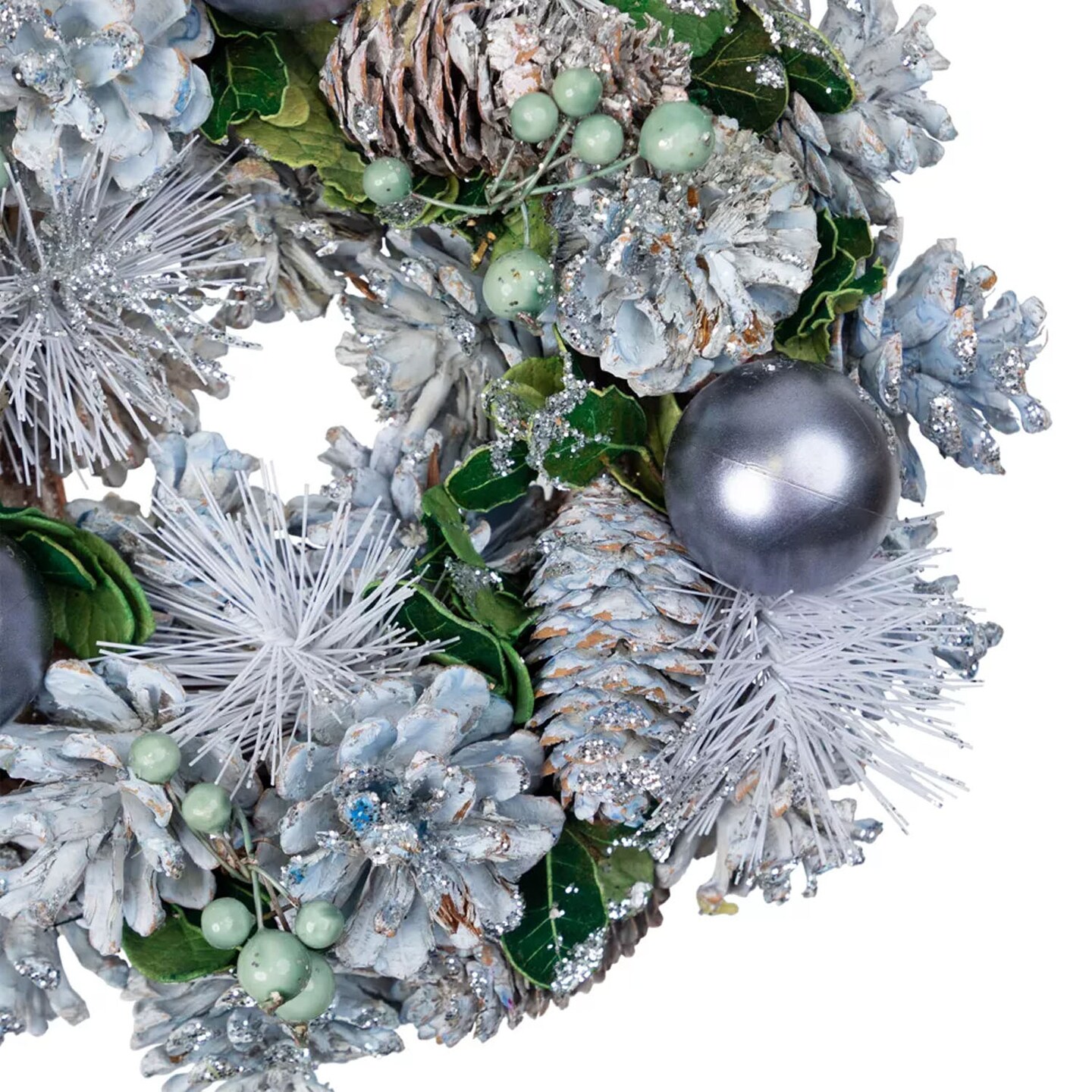 10" Blue Pinecone Christmas Wreath Unlit Holiday Decor with Ornaments & Greenery
