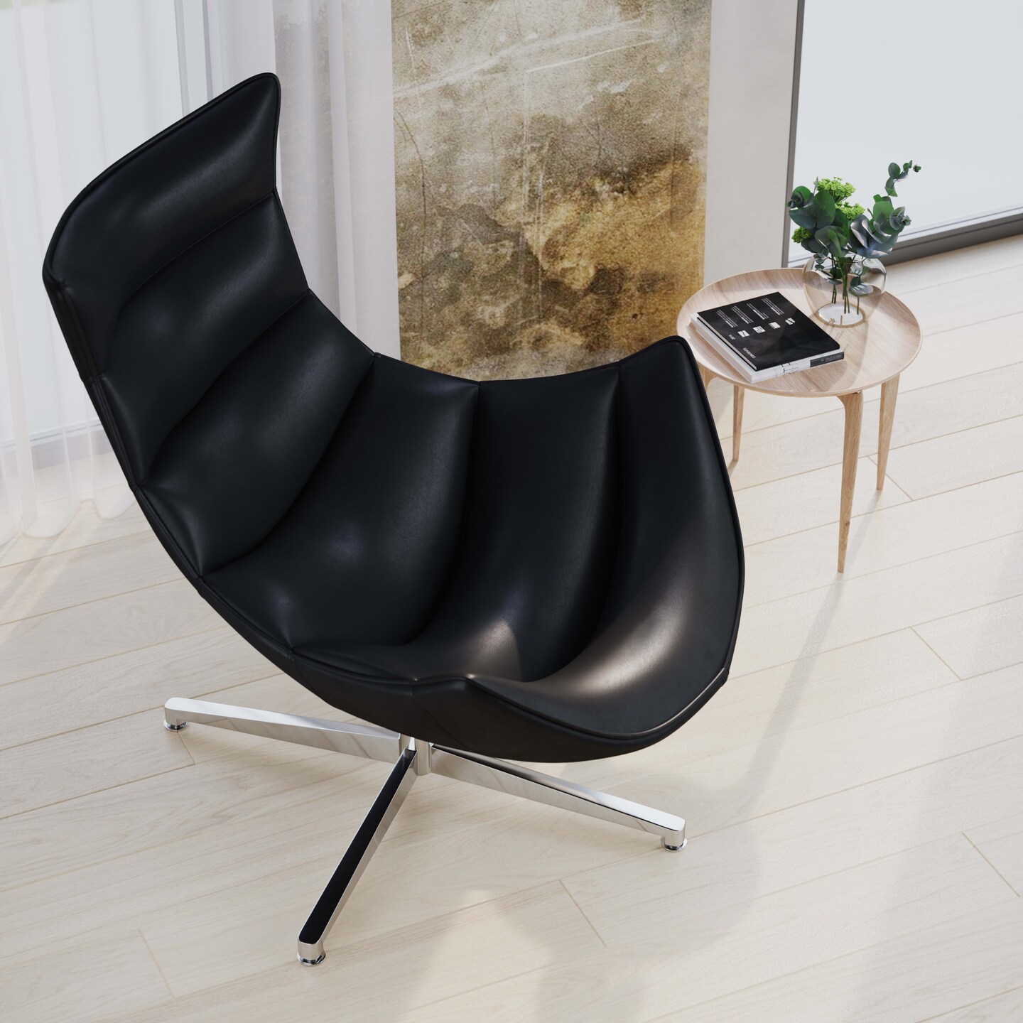 Merrick Lane Pavel Contoured Swivel Accent Chair with Crisscross Metal Base