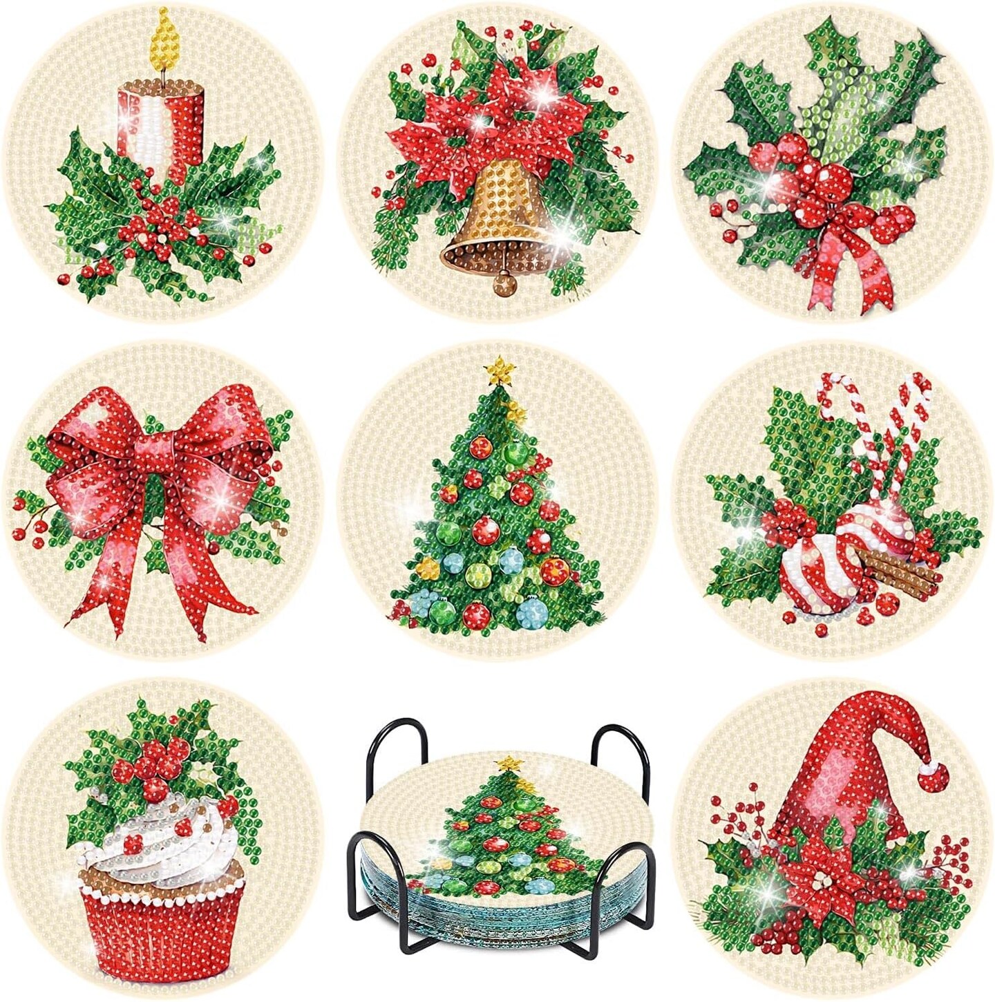 8 Pcs Christmas Diamond Art Coasters Kits