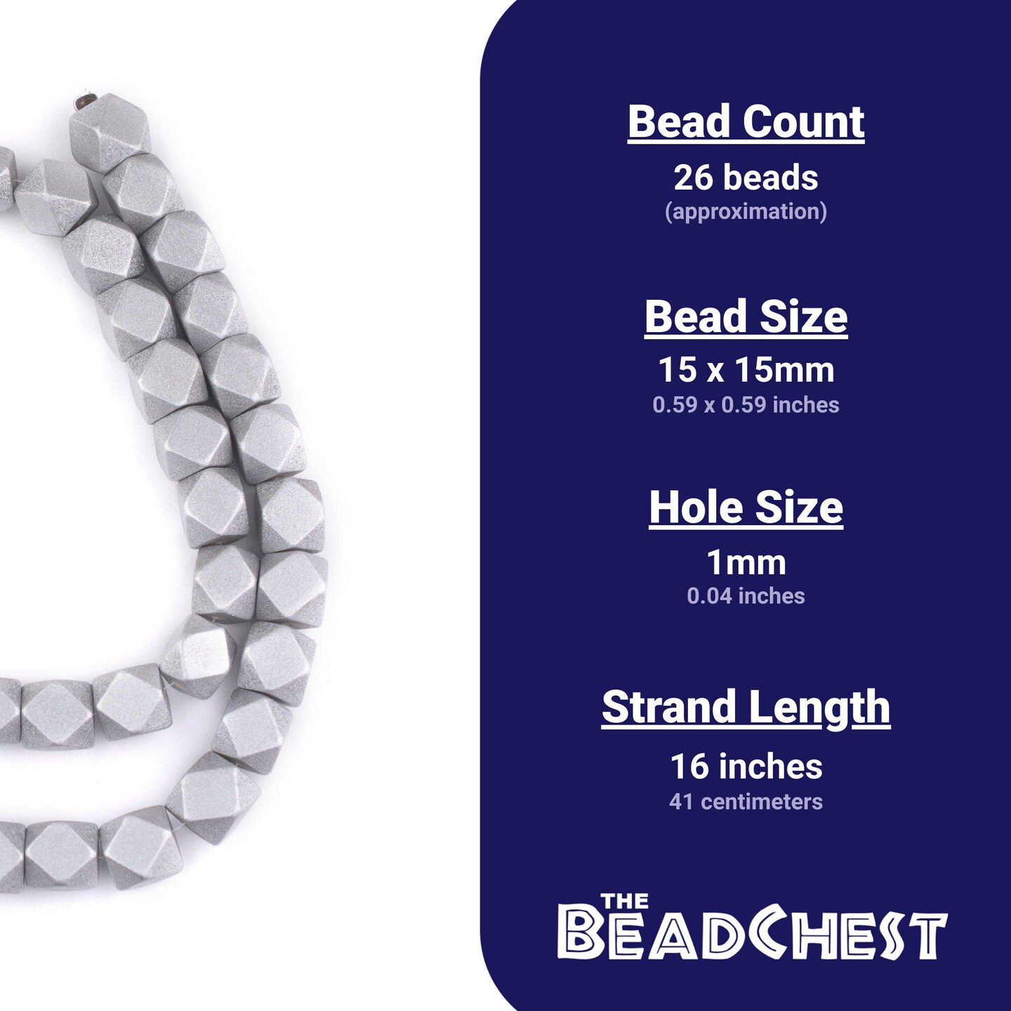 The Bead Chest Silver Cornerless Cube Wood Beads: 15mm Diamond Cut Natural Organic Beads for Jewelry Making