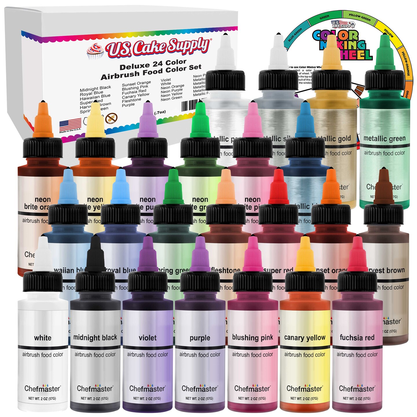 24 Color Deluxe Airbrush Cake Color Kit, 2 oz. Bottles