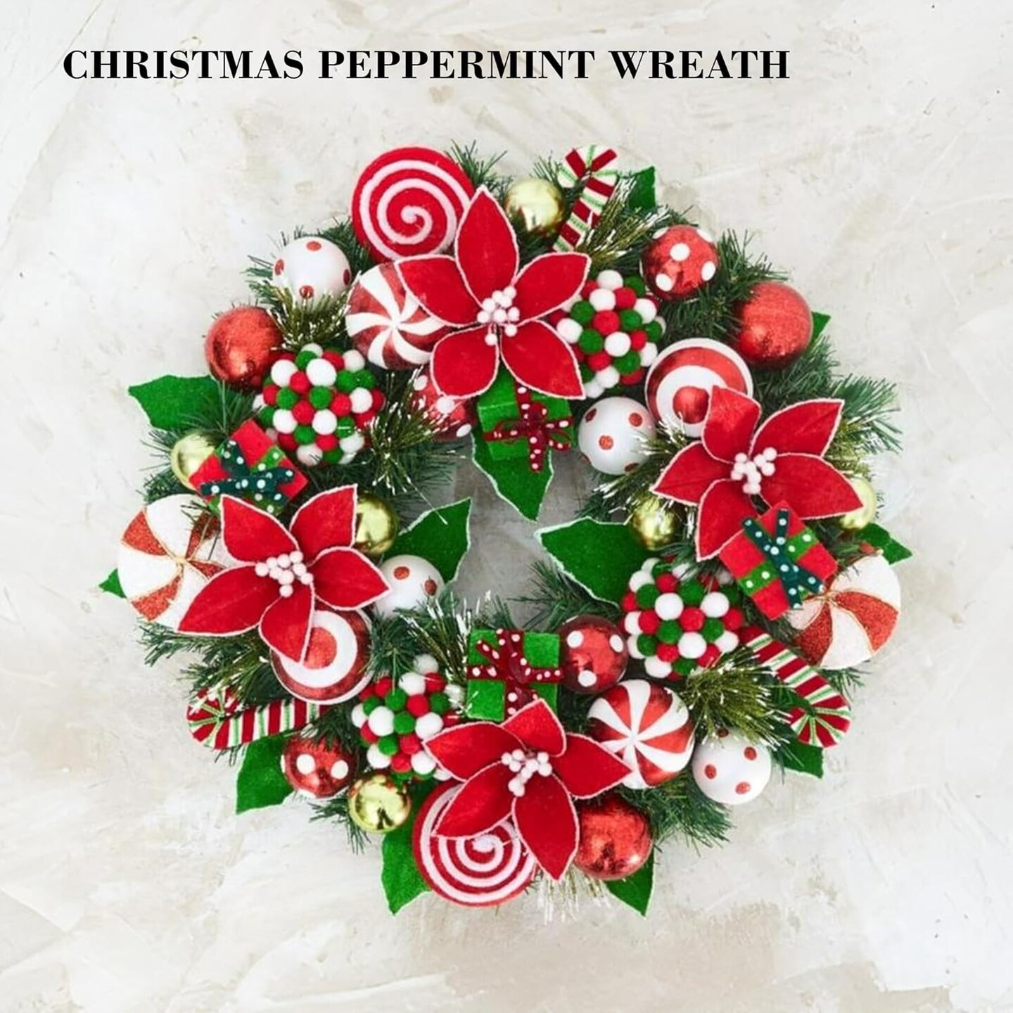 Christmas Peppermint Wreath / Red, Green Christmas Wreath 22" - Final sale / Non-returnable and Non-refundable