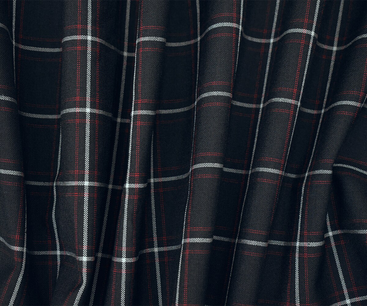 Black-Red-Gray Poly-Wool Plaid Shirting Woven Fabric By the Yard