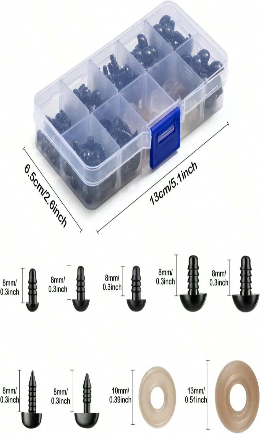 270PCS Safety Eyes and Noses, Black Plastic Eyes and Teddy Bear Nose with Washers