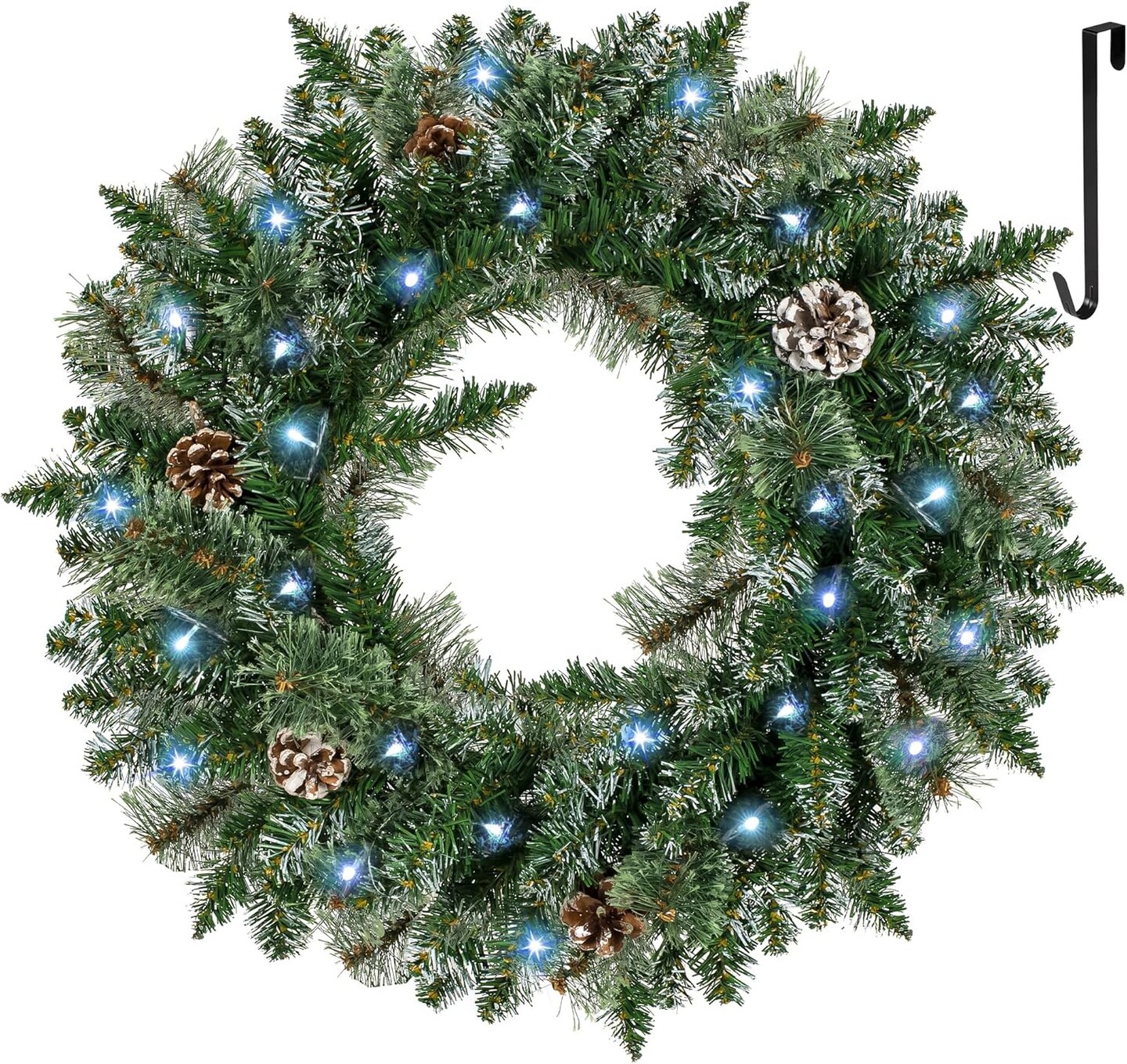 Pre-lit Christmas Wreath for Front Door (Frosted) 24&#x22;D x 24&#x22;W x 5.1&#x22;H