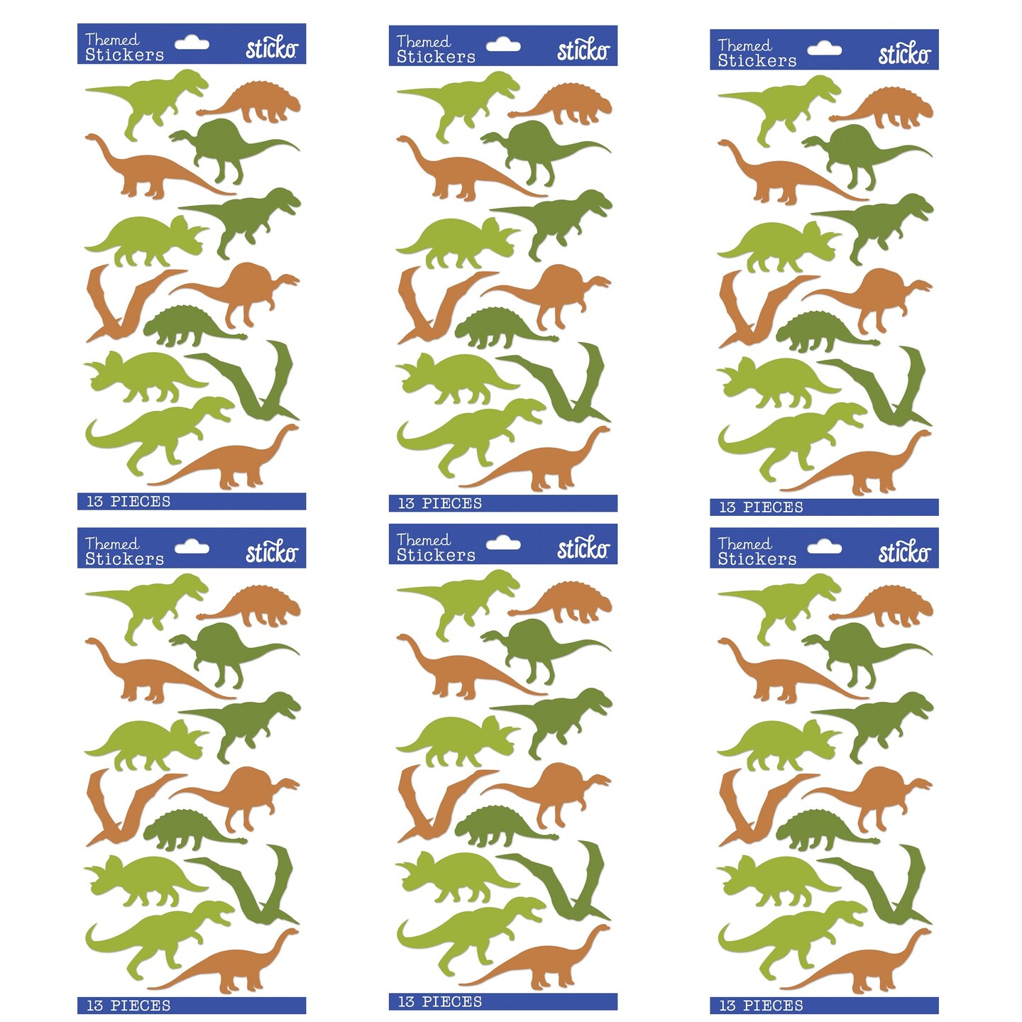 Multipack of 6 - Sticko Tiny Stickers - Dinosaur Silhouettes, 13pcs
