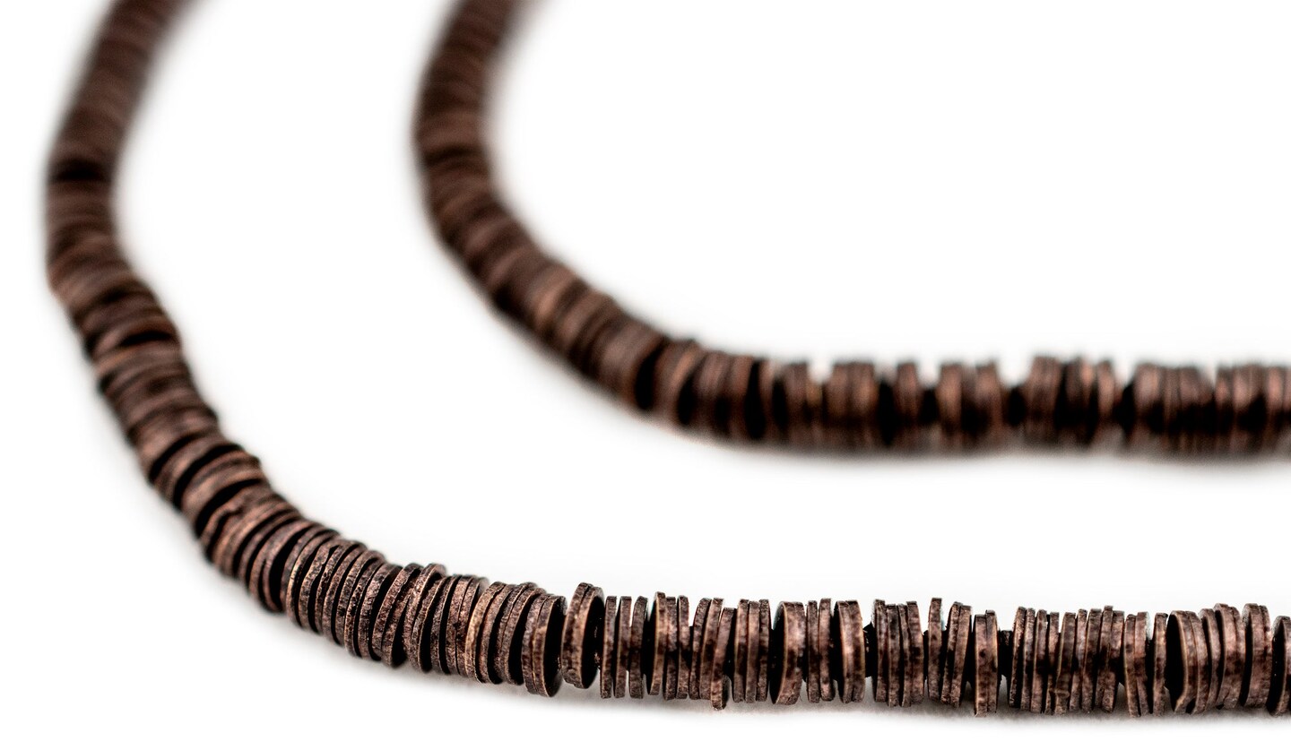 The Bead Chest Antiqued Copper Flat Disk Heishi Beads (3mm), 24" Strand, Handmade for Jewelry Making & Crafts | Approximately 1150 Beads