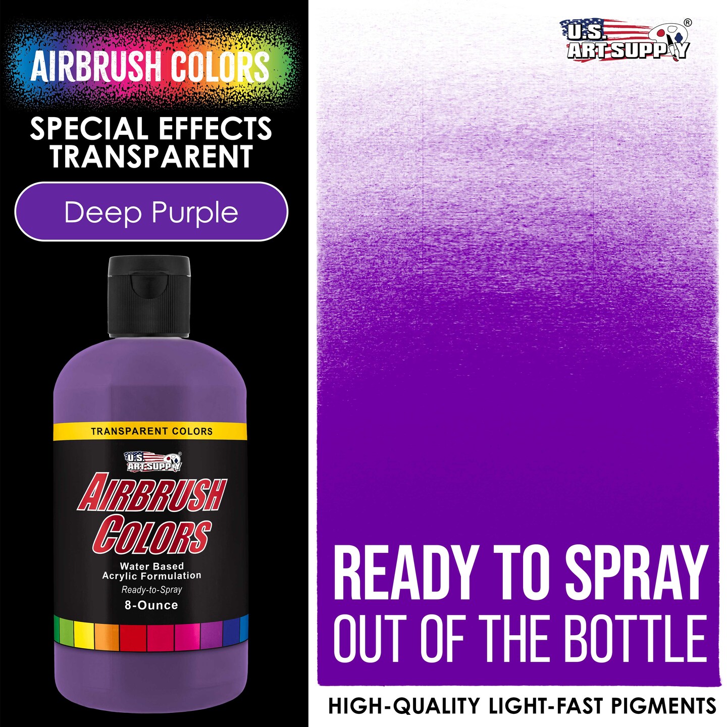 U.S. Art Supply Transparent Deep Purple Acrylic Special Effects Airbrush Paint - 8oz Ready to Spray Air Brush Paint for Nails, Models, Fabric - Water-Based Air Brush Painting