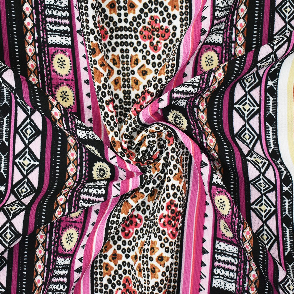 Black-Pink Polyester Tribal Stripes Printed Crepe Texture Georgette Fabric By the Yard