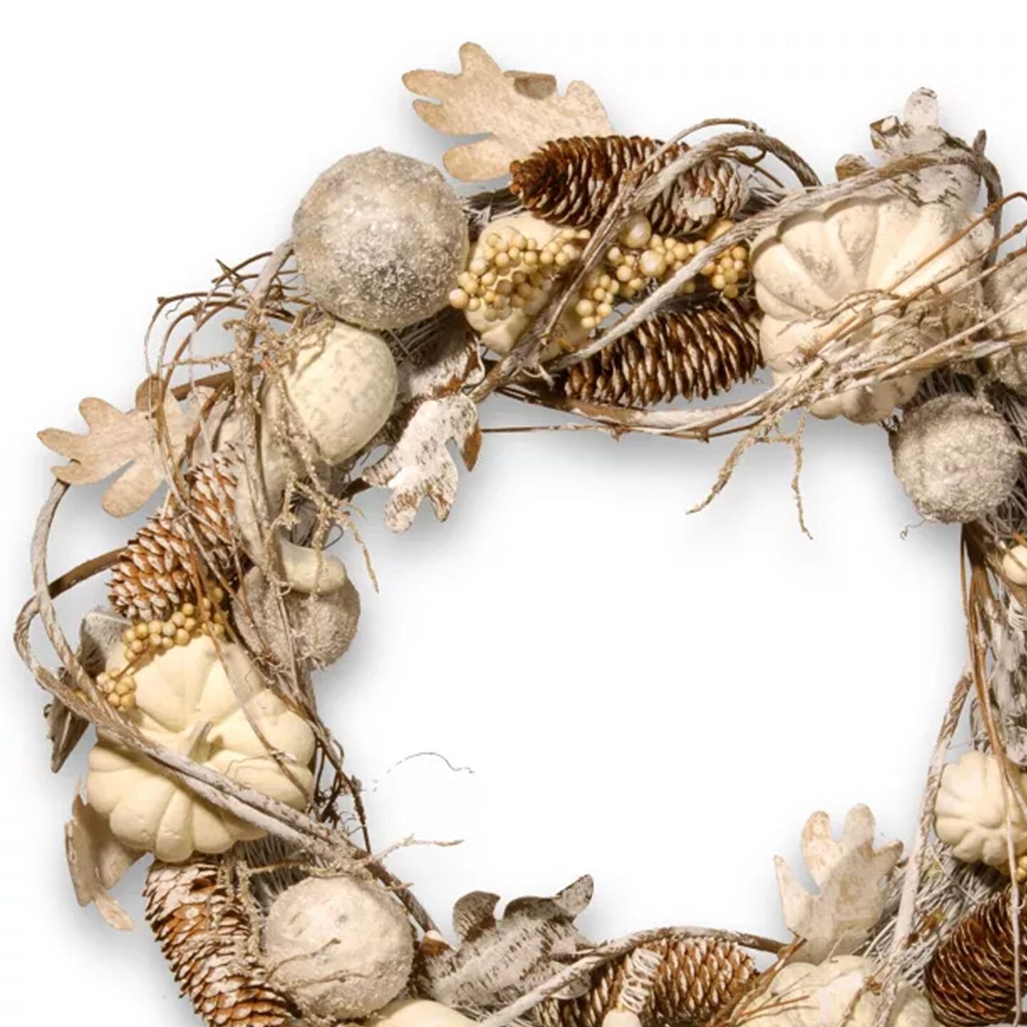 20&#x201D; White Autumn Wreath with Gourds, Pinecones &#x26; Berries