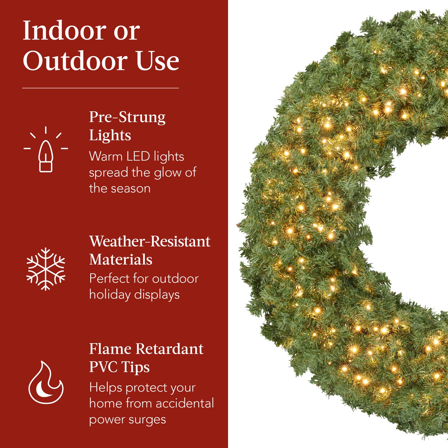 Best Choice Products Artificial Pre-Lit Fir Christmas Wreath D&#xE9;cor w/ Red Bow, LED Lights, Tips, Plug-In