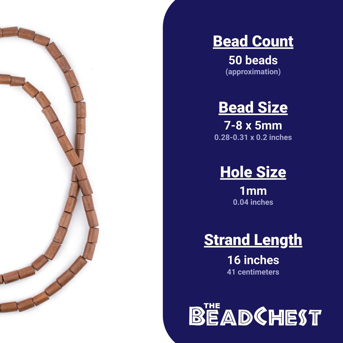 The Bead Chest Light Brown Tube Natural Wood Beads (7x5mm): Organic Eco-Friendly Wooden Bead Strand for DIY Jewelry, Crafts, Necklace and Bracelet Making
