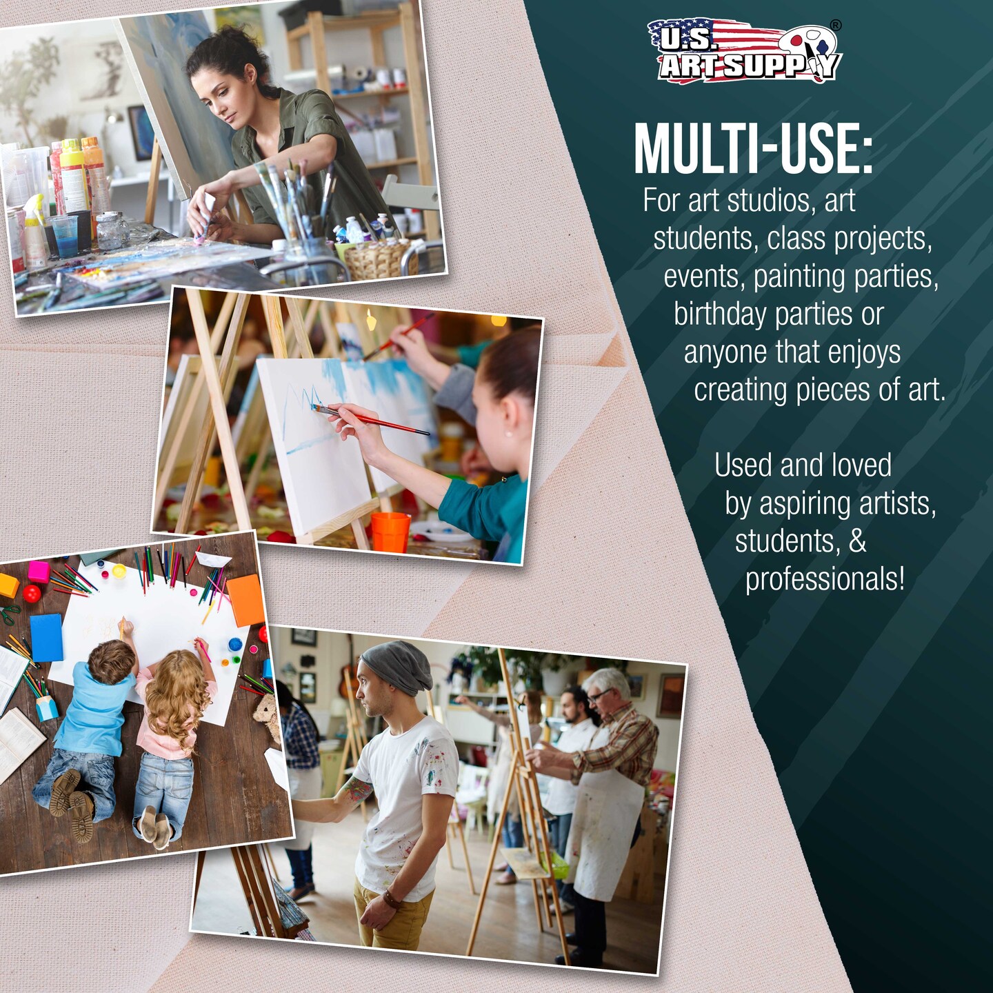 U.S. Art Supply 10-Ounce Unprimed Canvas Roll, 63&#x22; Wide x 3&#x27; Long (1 Yard) - 100% Cotton, Woven, Acid-Free - Unstretched Canvas Rolls for Painting, Murals, &#x26; DIY Crafts