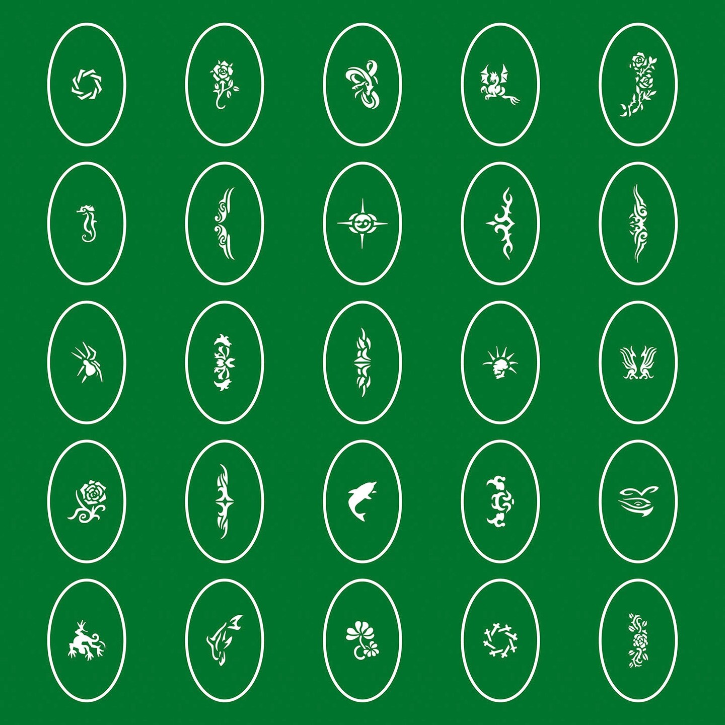 Temporary Tattoo Stencils Booklet Set 1 with 100 Different Self-Adhesive Reusable Stencil Designs