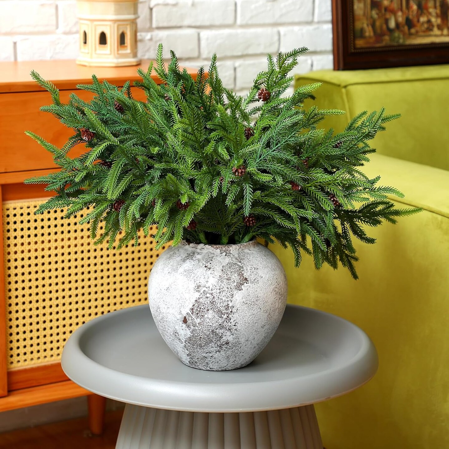 Xmas Norfolk Pine Branches with Pine Cones Norfolk Pine (Green) 15.74"D x 7.87"W x 0.78"H