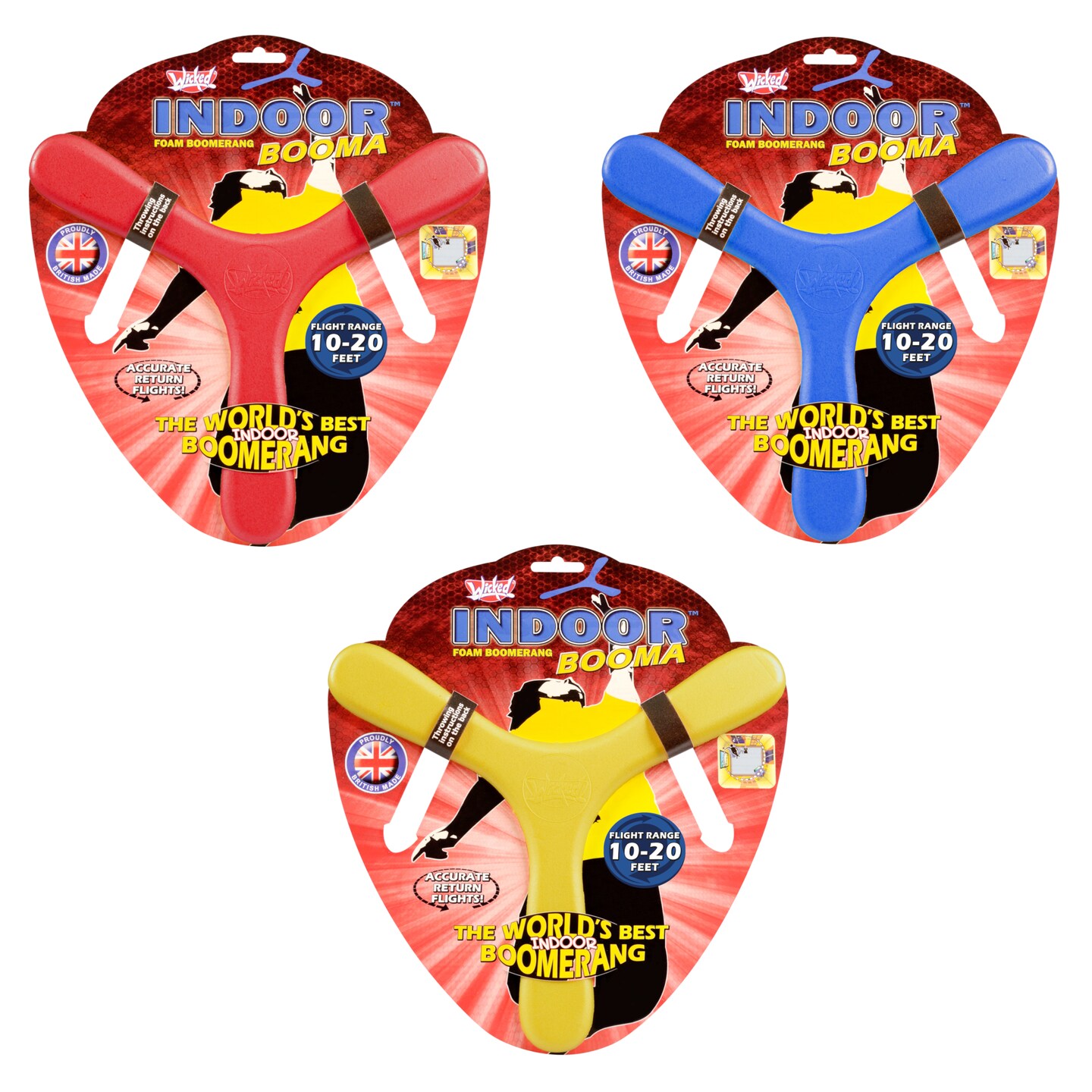 Wicked Indoor Booma - The World's Best Indoor Boomerang. Special "Memorang" Foam Boomerang For Kids & Adults To Play Safe At Home / Backyards. 1 Random Color
