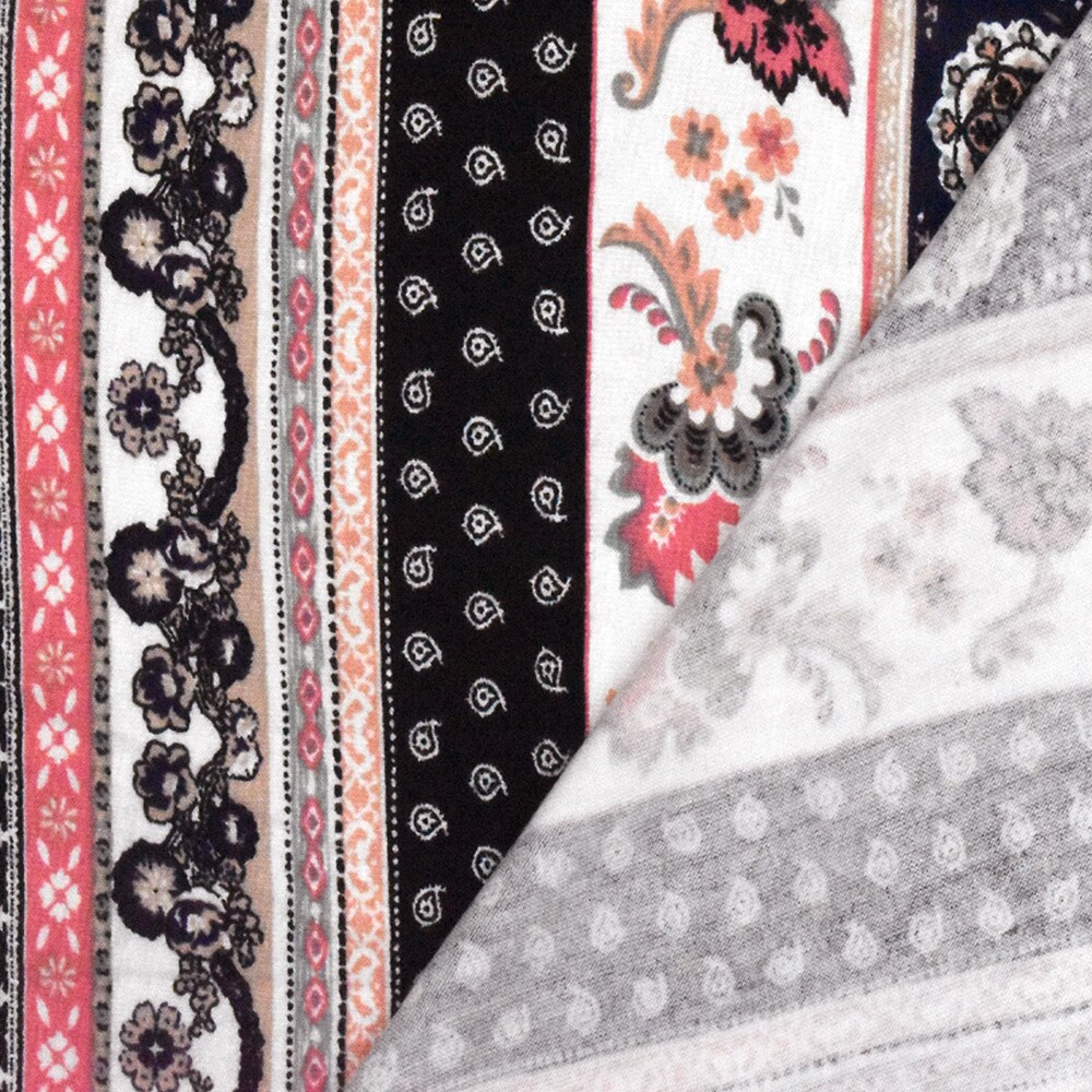 Navy Blue-Ivory-Multi Mix Pattern Printed Rayon Stretch Jersey Knit Fabric By the Yard