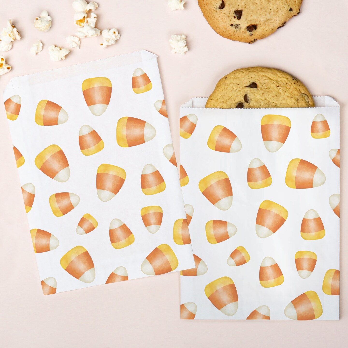 Big Dot of Happiness Candy Corn Paper Treat Bags, Halloween and Fall Individual Candy Snack Favors, Greaseproof White Sandwich Cookie Bags - 25 Count