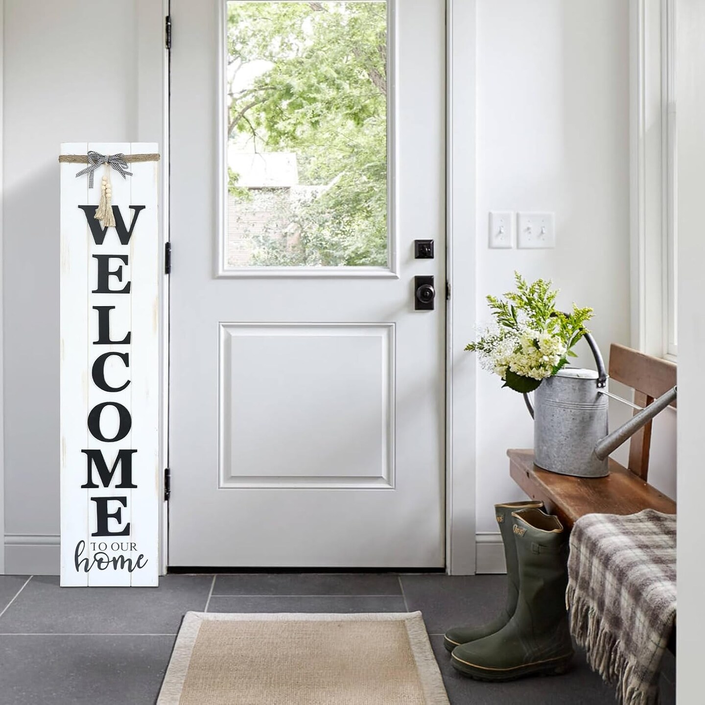 Solid Wood Farmhouse Welcome Sign (Whitewashed)
