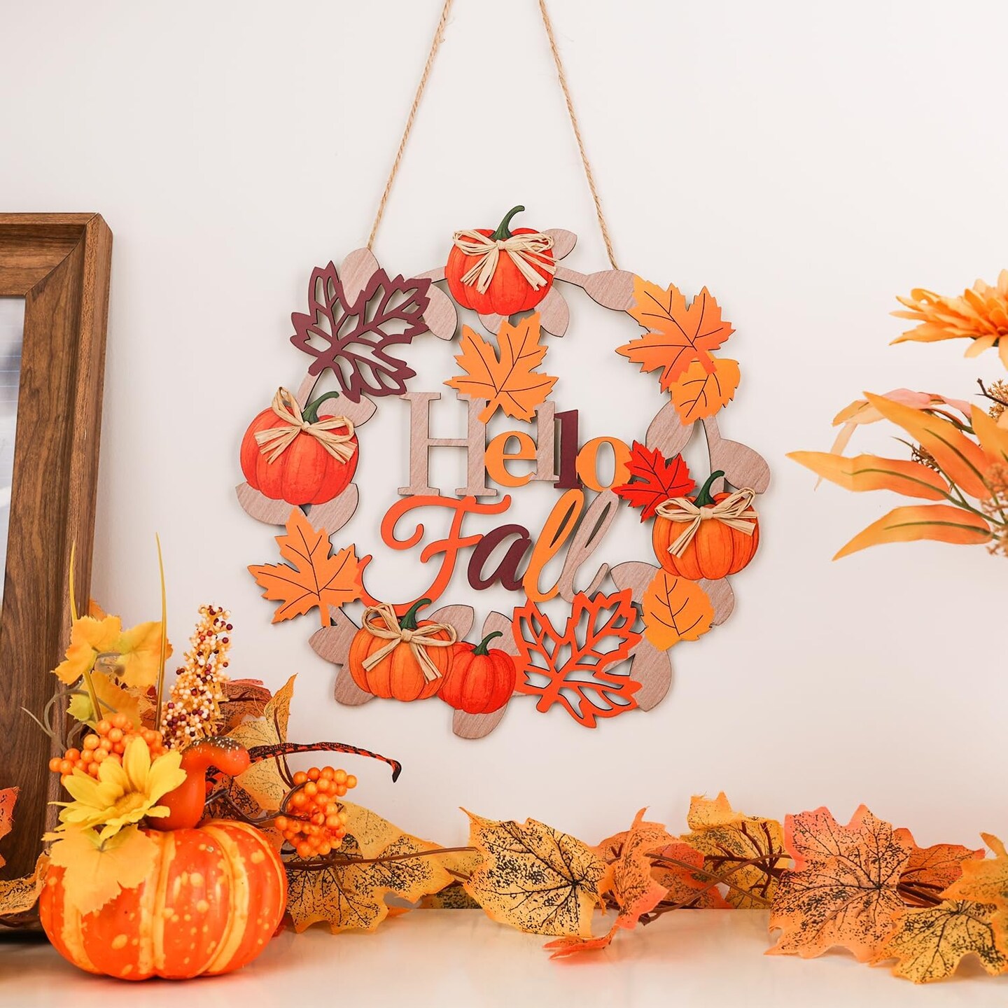 Hello Fall Wreaths Wooden Welcome Signs (Multicolor)